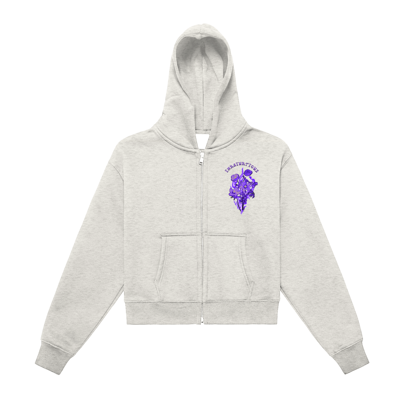 Rose Fleeced Zip-Up Cropped Hoodie