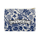 Blue Floral Pattern Accessory Pouch | Graffiti Script Accent