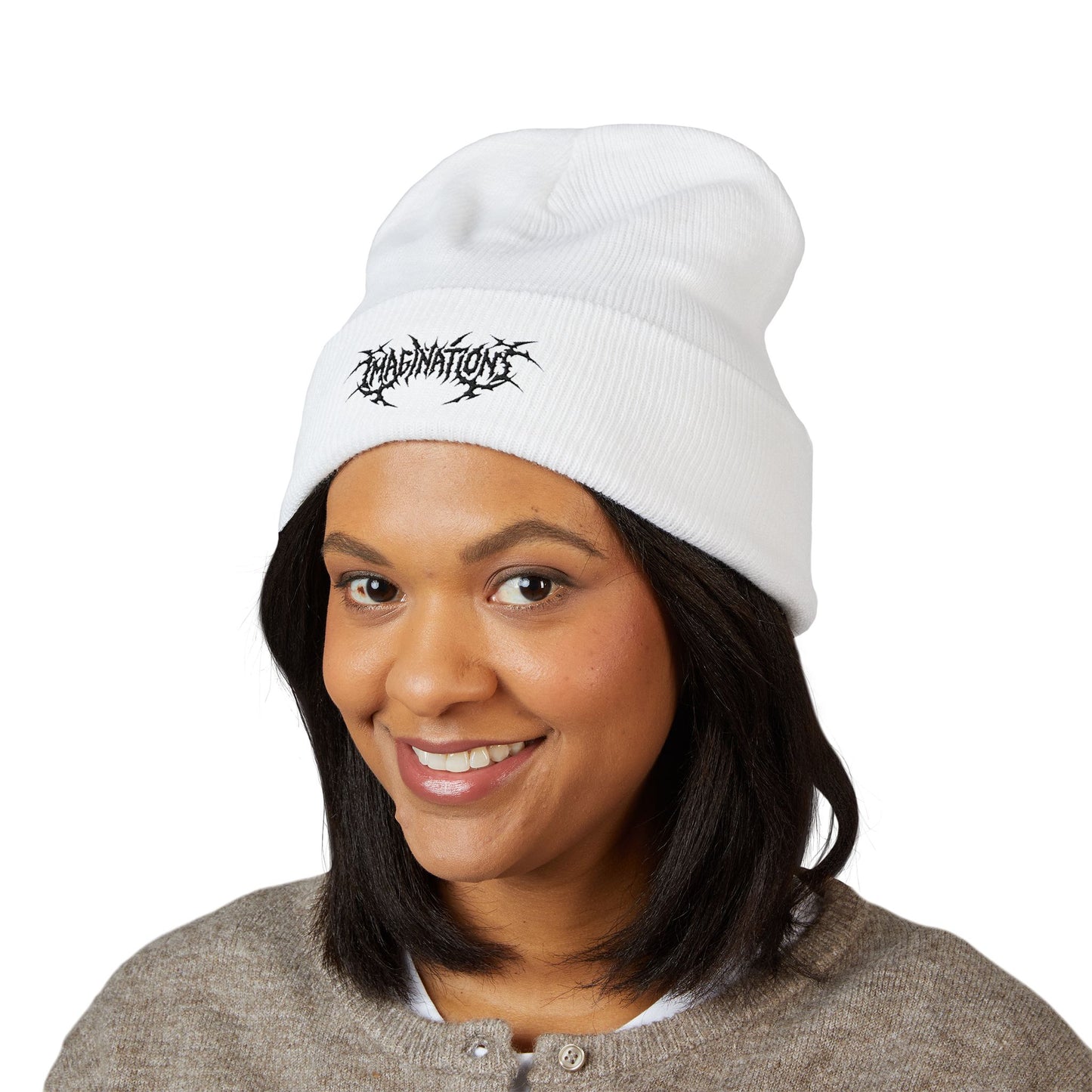 Black Metal Beanie White