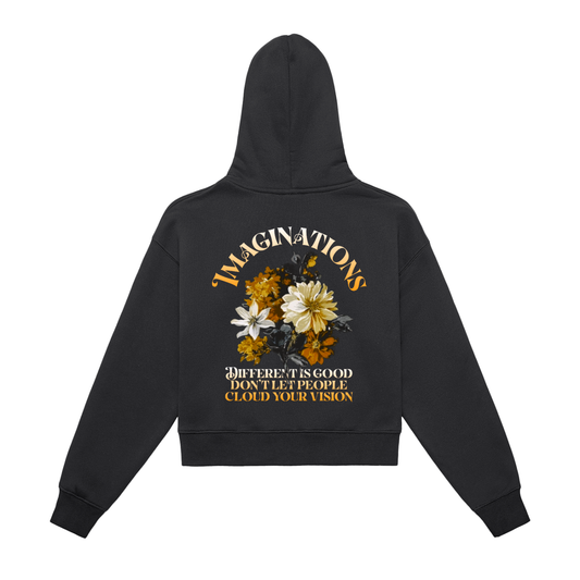 Flower Zip-Up Cropped Hoodie