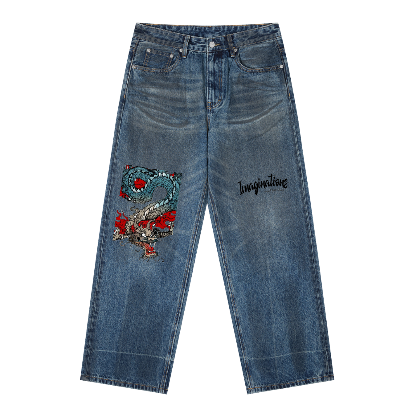 Dragon Vintage Wash Baggy Denim Jeans