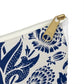 Blue Floral Pattern Accessory Pouch | Graffiti Script Accent