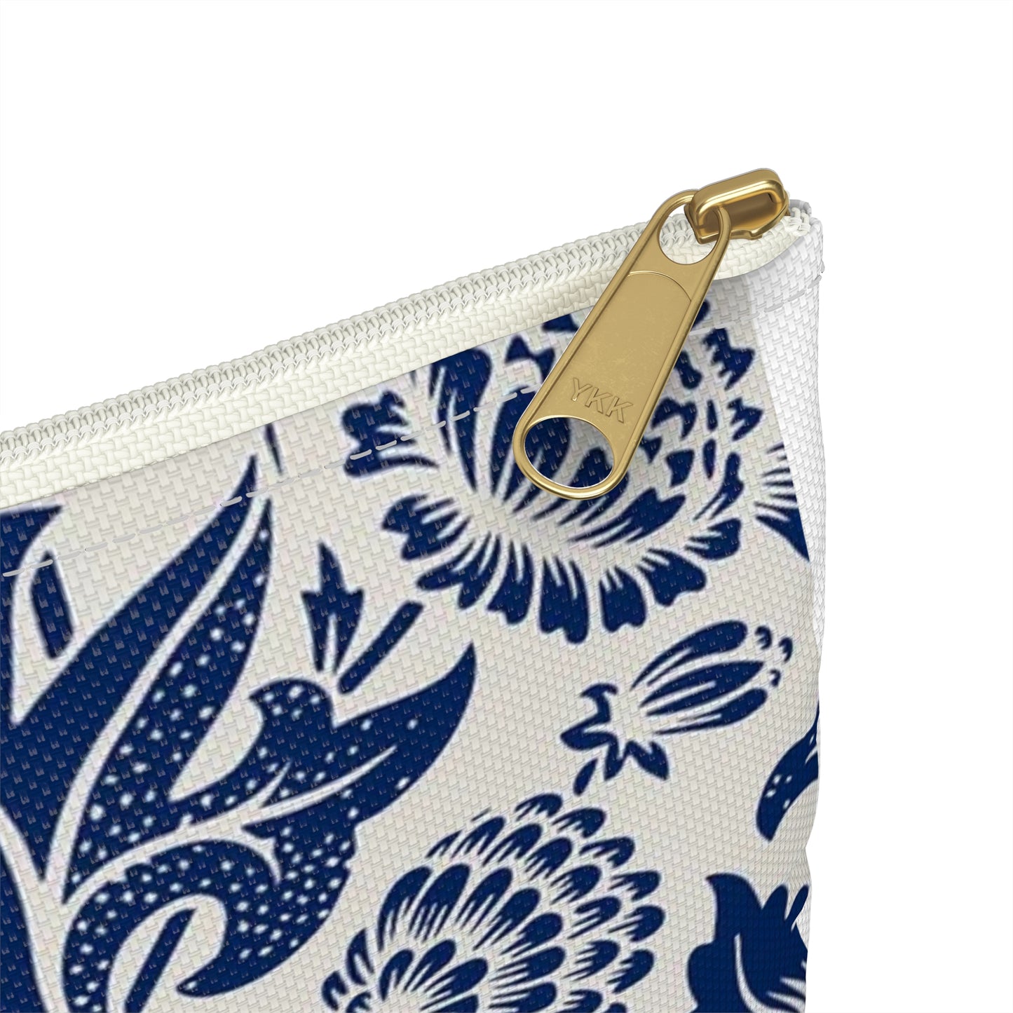 Blue Floral Pattern Accessory Pouch | Graffiti Script Accent