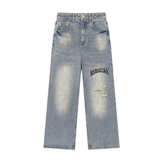 Vintage Wash Distressed Denim Jeans