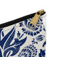 Blue Floral Pattern Accessory Pouch | Graffiti Script Accent