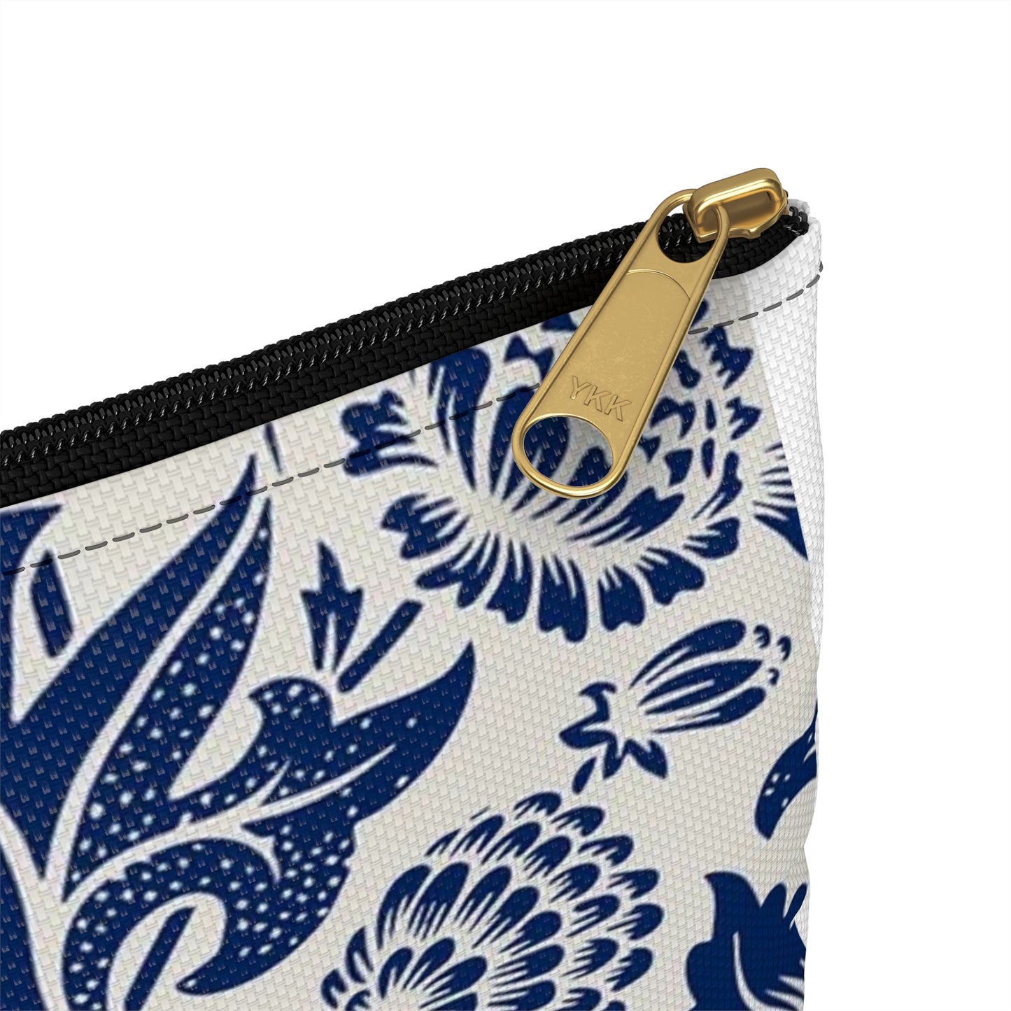 Blue Floral Pattern Accessory Pouch | Graffiti Script Accent