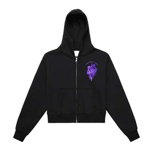 Rose Fleeced Zip-Up Cropped Hoodie