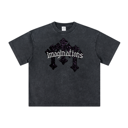 260GSM Unisex Heavyweight Re-Washed Distressed Crew Neck T-shirt Snowflake
