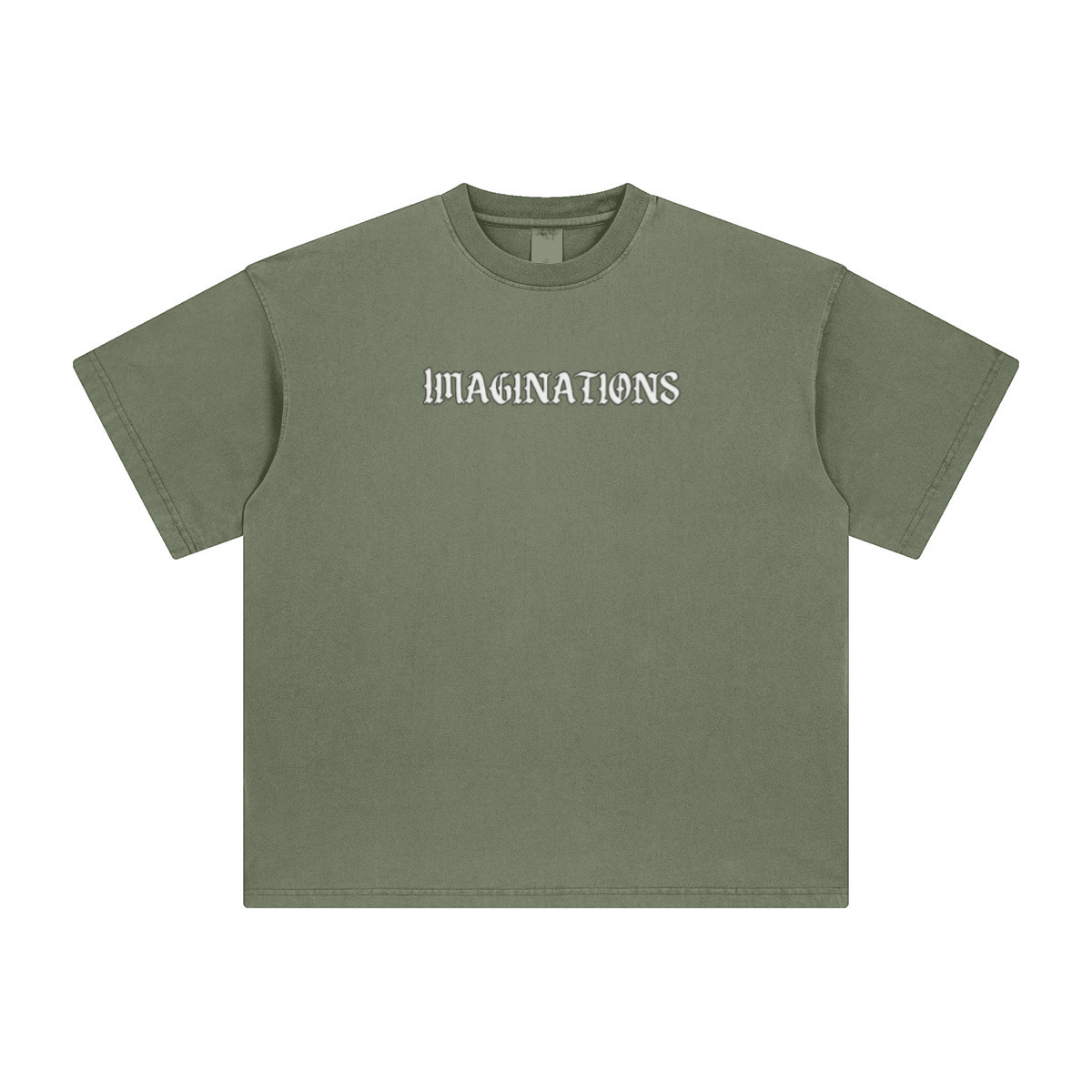 260GSM Unisex Heavyweight Re-Washed Distressed Crew Neck T-shirt Greyish Green