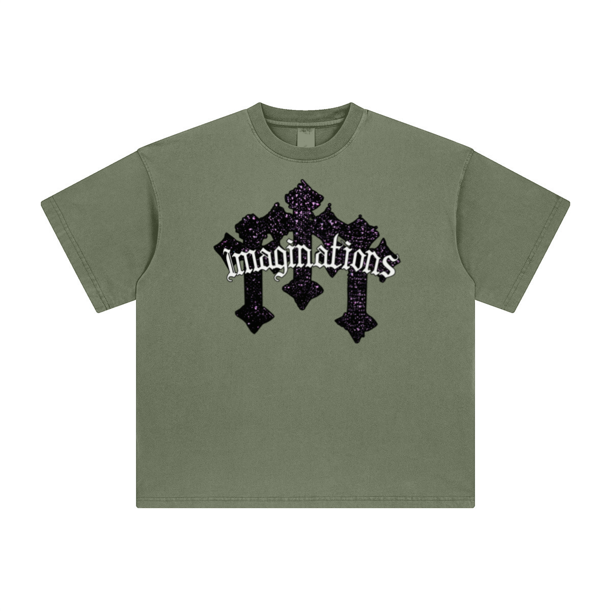 260GSM Unisex Heavyweight Re-Washed Distressed Crew Neck T-shirt Greyish Green