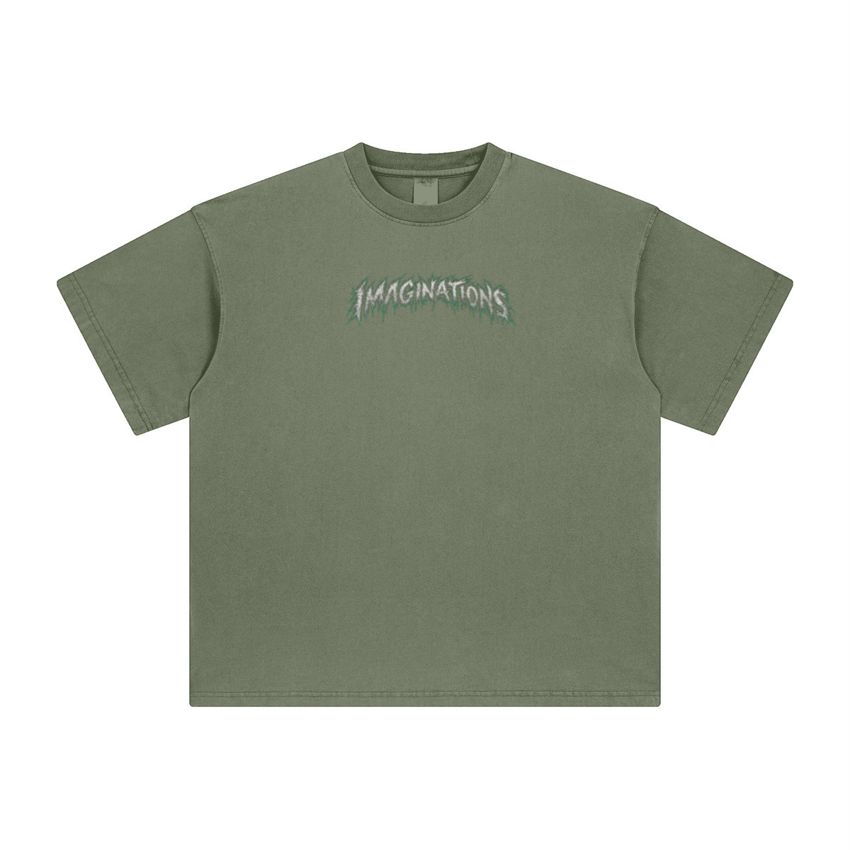 260GSM Unisex Heavyweight Re-Washed Distressed Crew Neck T-shirt Greyish Green