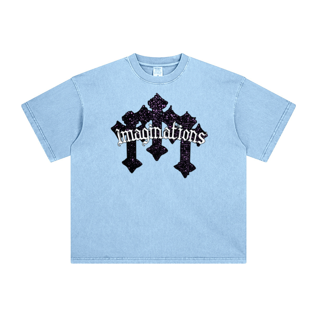 260GSM Unisex Heavyweight Re-Washed Distressed Crew Neck T-shirt Sky Blue