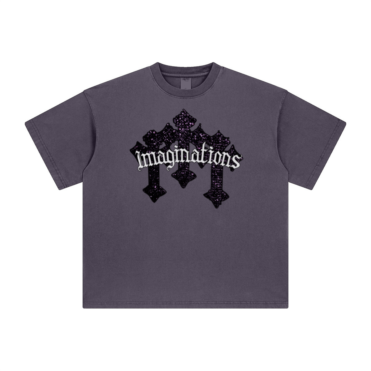 260GSM Unisex Heavyweight Re-Washed Distressed Crew Neck T-shirt Grape Purple