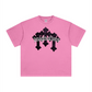 260GSM Unisex Heavyweight Re-Washed Distressed Crew Neck T-shirt Pink