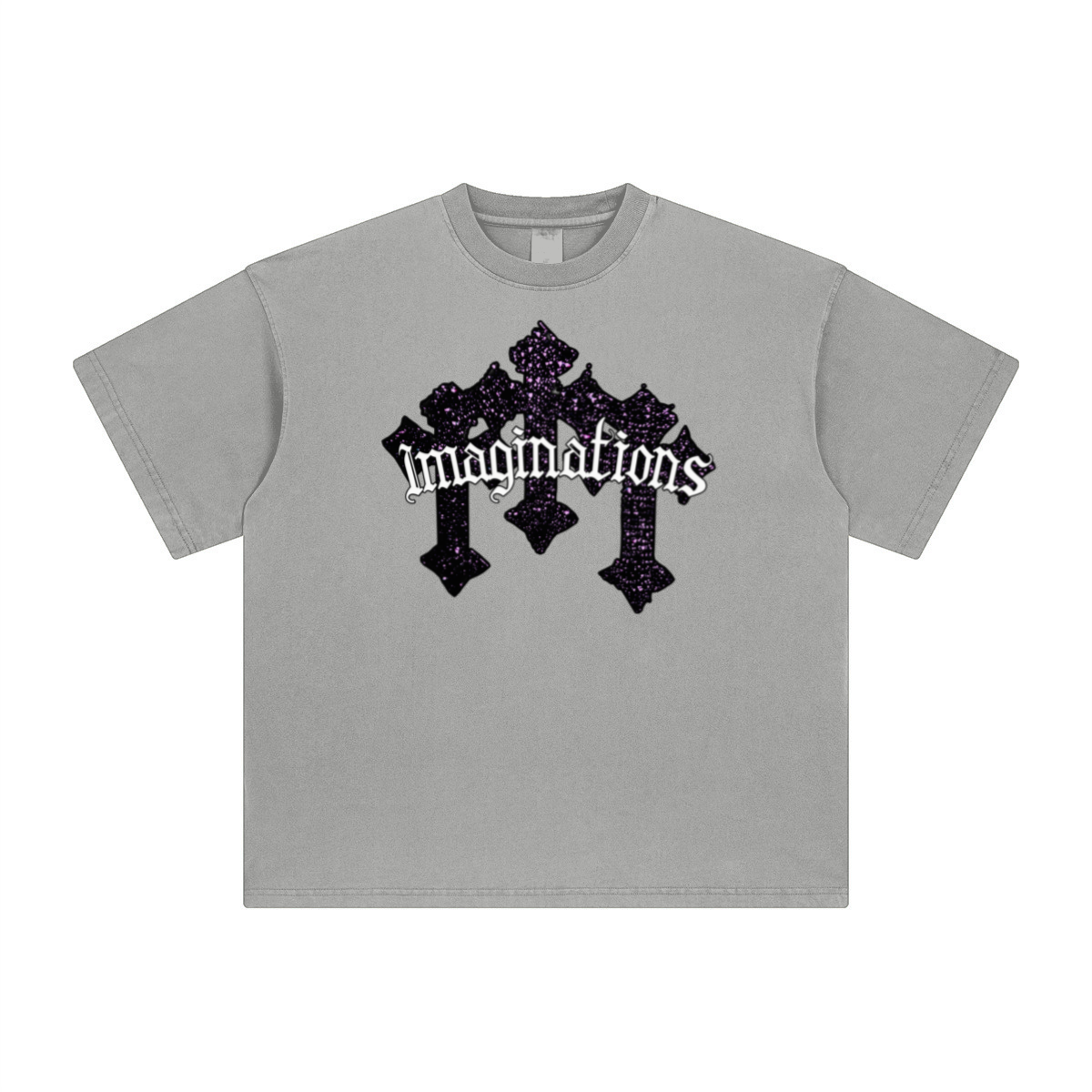 260GSM Unisex Heavyweight Re-Washed Distressed Crew Neck T-shirt Medium Grey