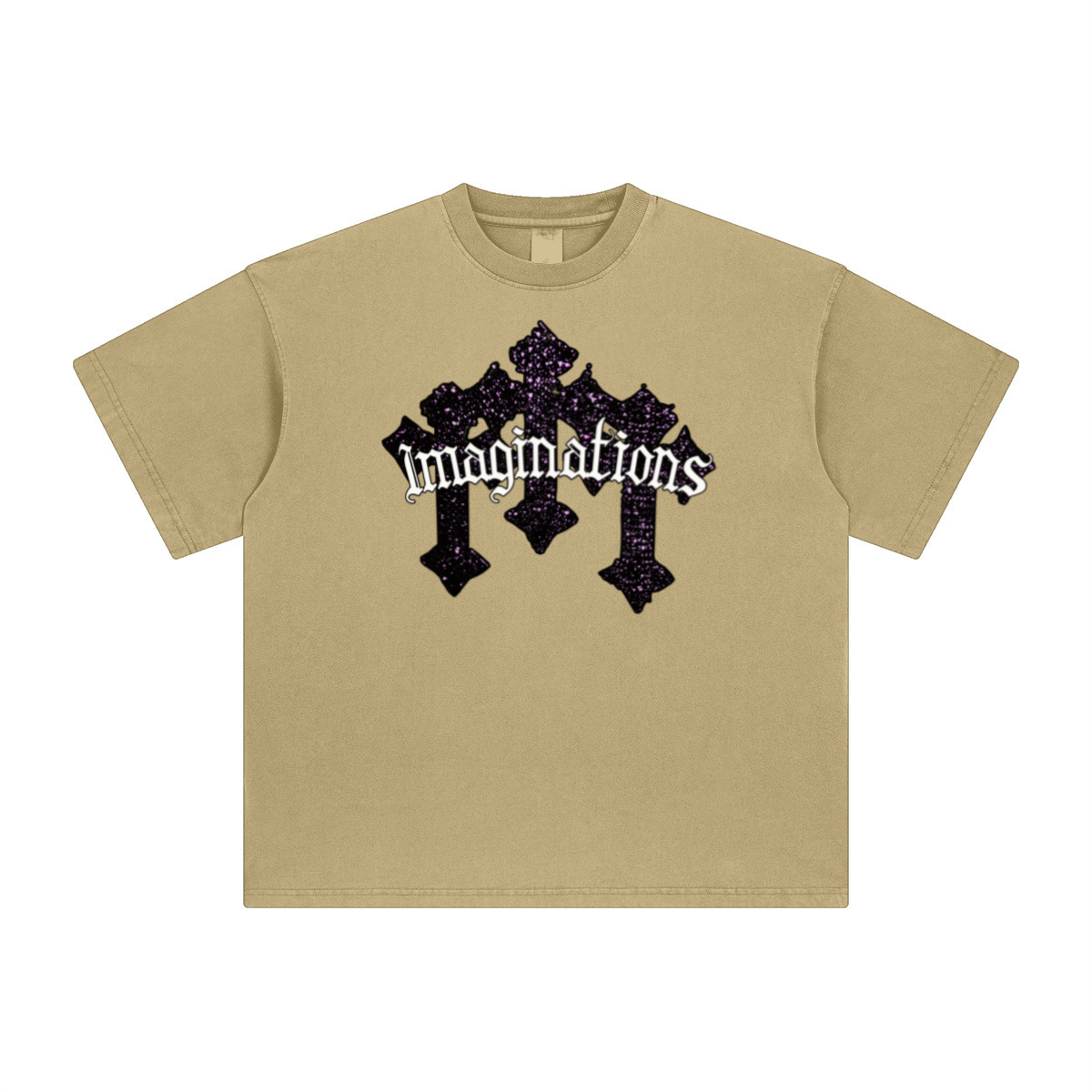 260GSM Unisex Heavyweight Re-Washed Distressed Crew Neck T-shirt Khaki