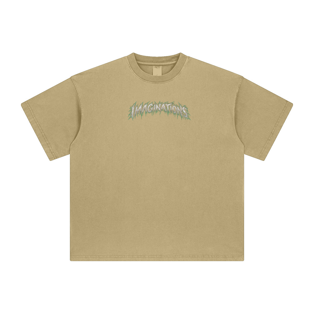 260GSM Unisex Heavyweight Re-Washed Distressed Crew Neck T-shirt Khaki