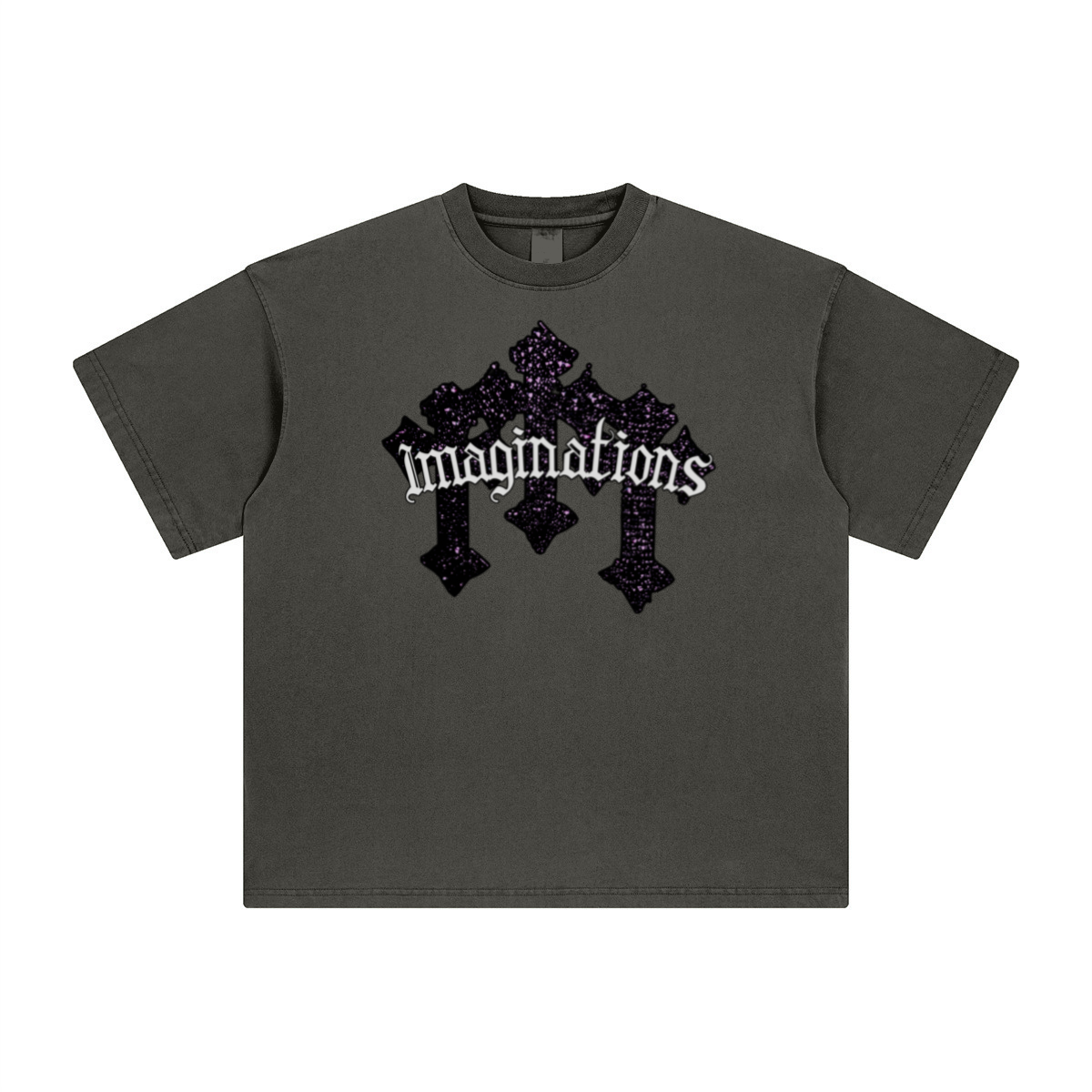 260GSM Unisex Heavyweight Re-Washed Distressed Crew Neck T-shirt Dark gray