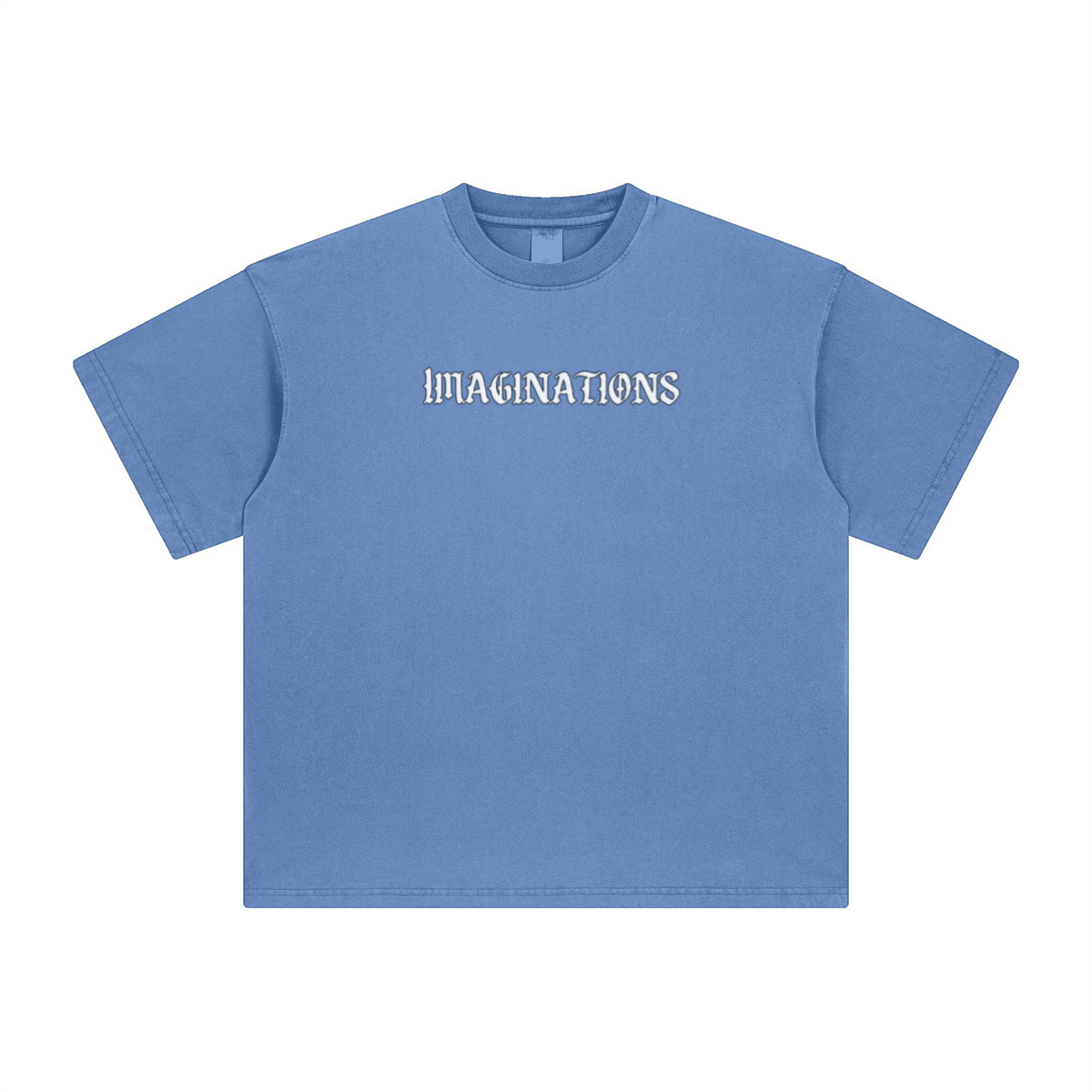 260GSM Unisex Heavyweight Re-Washed Distressed Crew Neck T-shirt Denim Blue