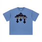 260GSM Unisex Heavyweight Re-Washed Distressed Crew Neck T-shirt Denim Blue
