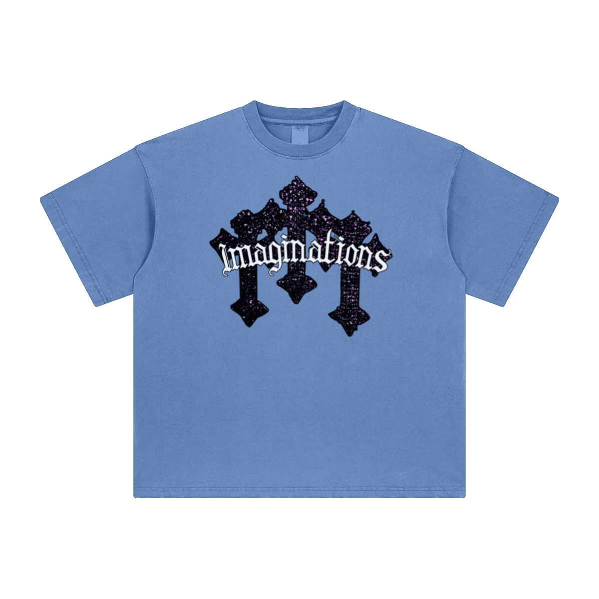 260GSM Unisex Heavyweight Re-Washed Distressed Crew Neck T-shirt Denim Blue