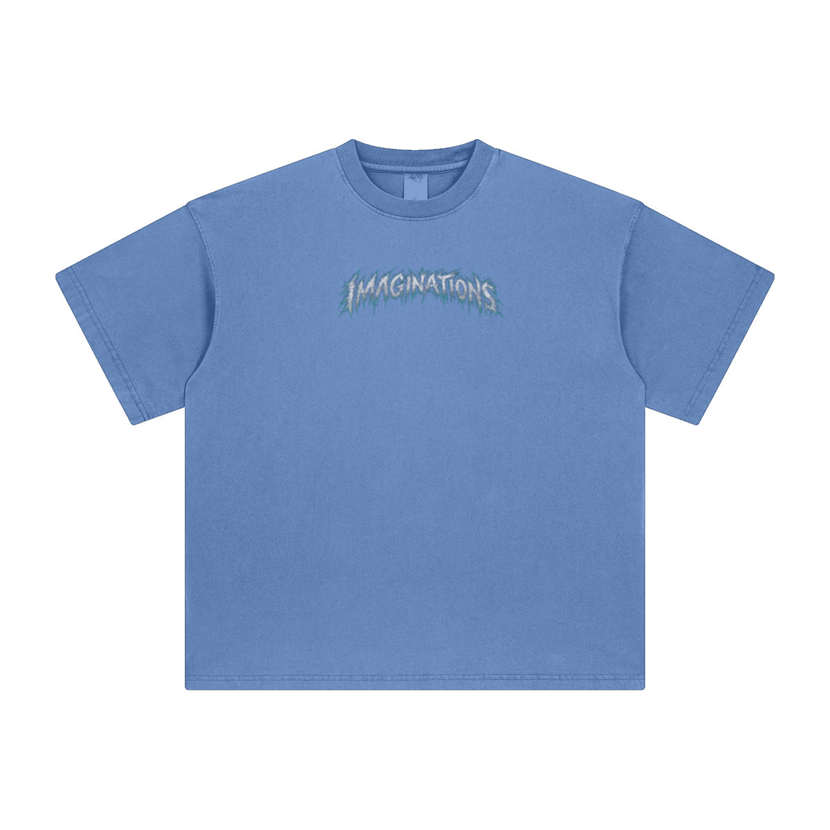 260GSM Unisex Heavyweight Re-Washed Distressed Crew Neck T-shirt Denim Blue