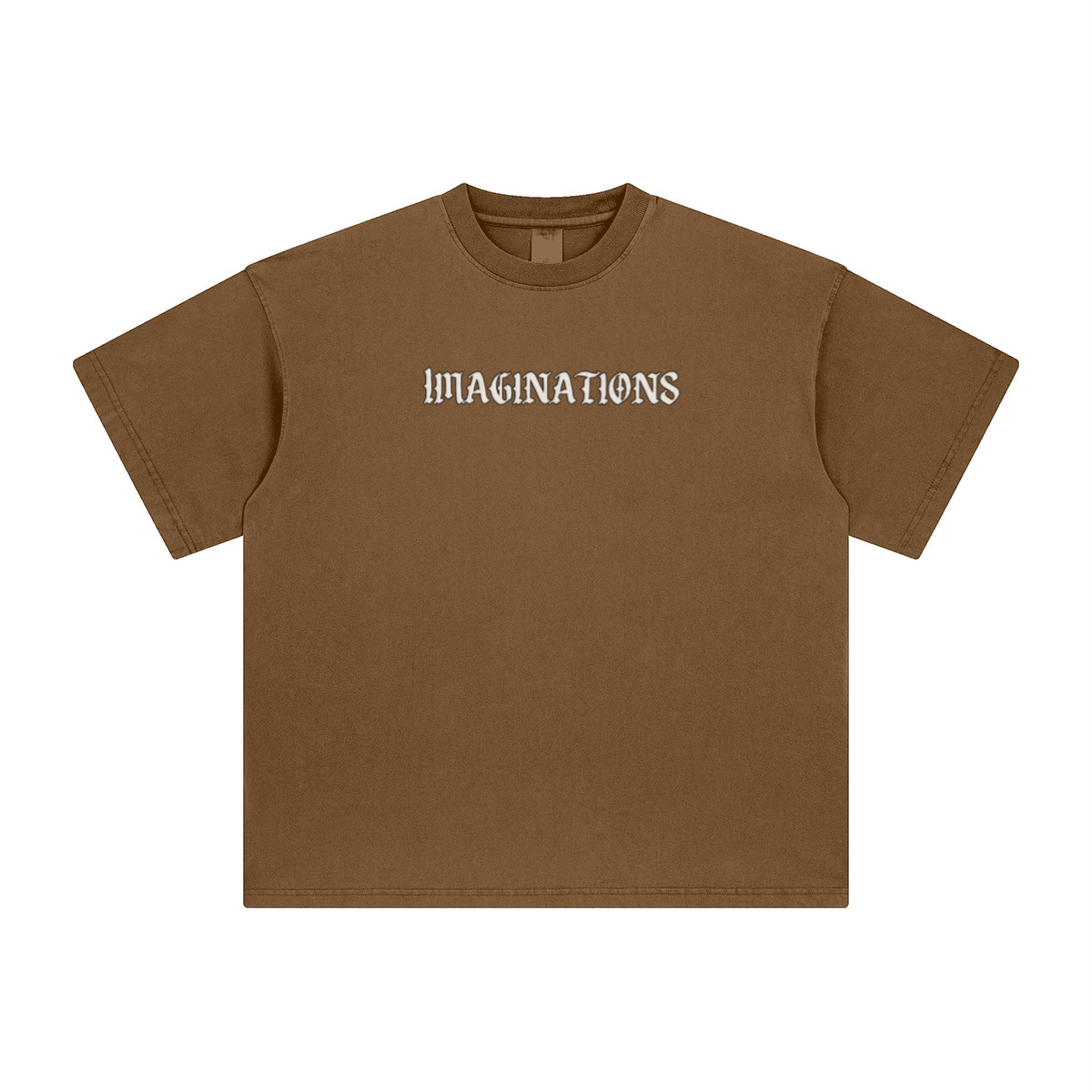 260GSM Unisex Heavyweight Re-Washed Distressed Crew Neck T-shirt Coffee Brown