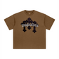 260GSM Unisex Heavyweight Re-Washed Distressed Crew Neck T-shirt Coffee Brown