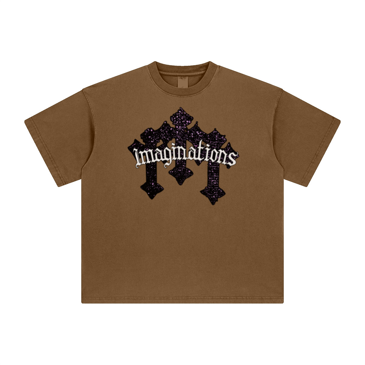 260GSM Unisex Heavyweight Re-Washed Distressed Crew Neck T-shirt Coffee Brown