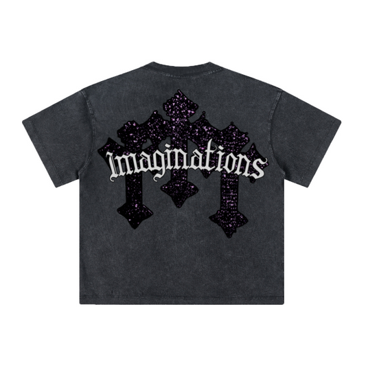 260GSM Unisex Heavyweight Re-Washed Distressed Crew Neck T-shirt Snowflake