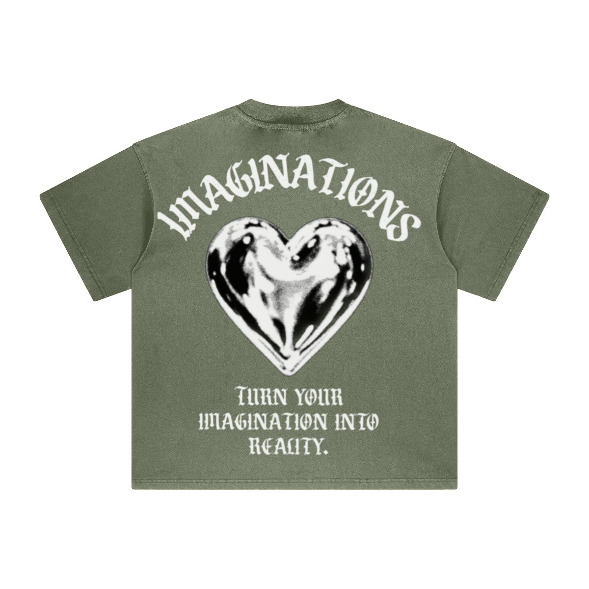 260GSM Unisex Heavyweight Re-Washed Distressed Crew Neck T-shirt Greyish Green