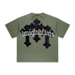 260GSM Unisex Heavyweight Re-Washed Distressed Crew Neck T-shirt Greyish Green