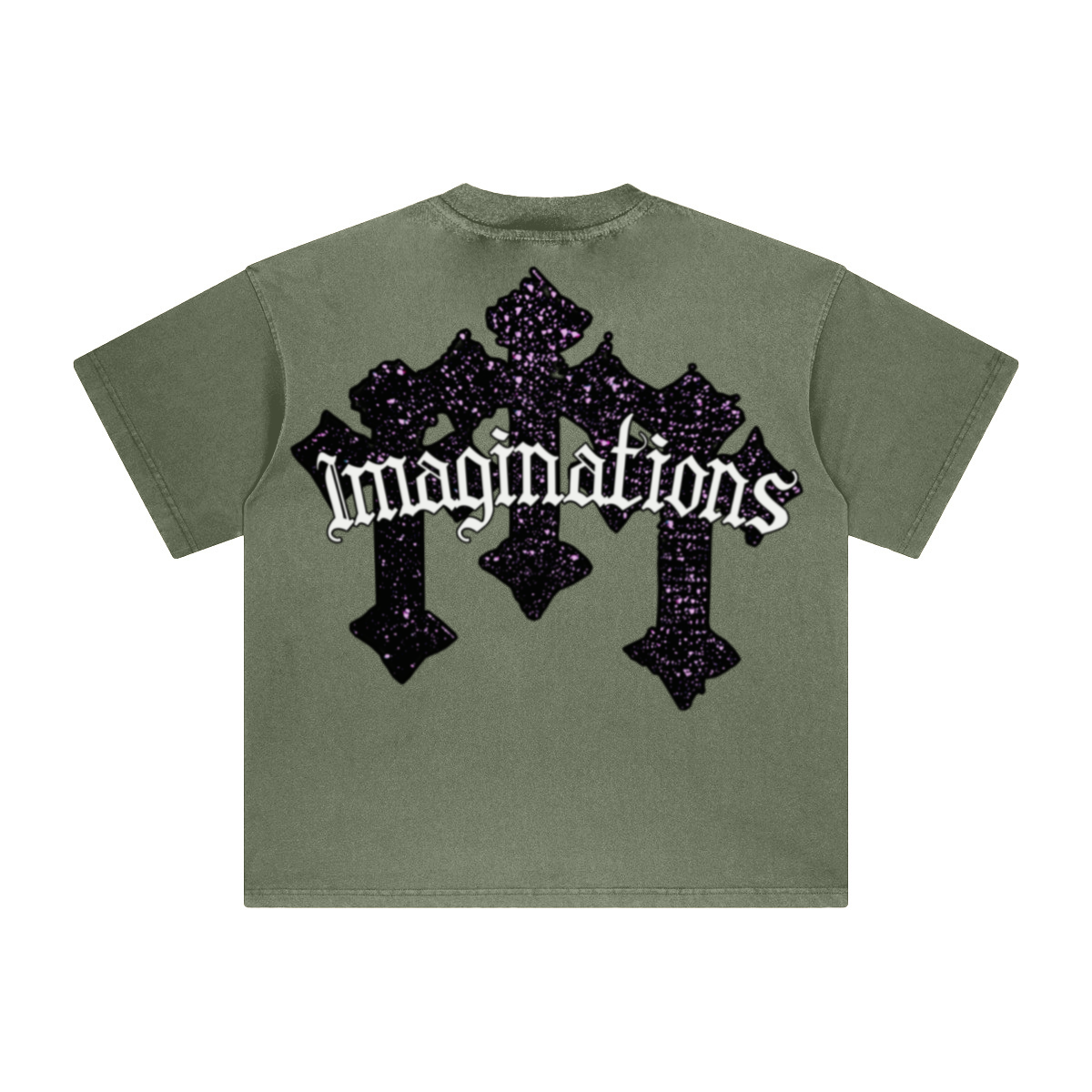 260GSM Unisex Heavyweight Re-Washed Distressed Crew Neck T-shirt Greyish Green