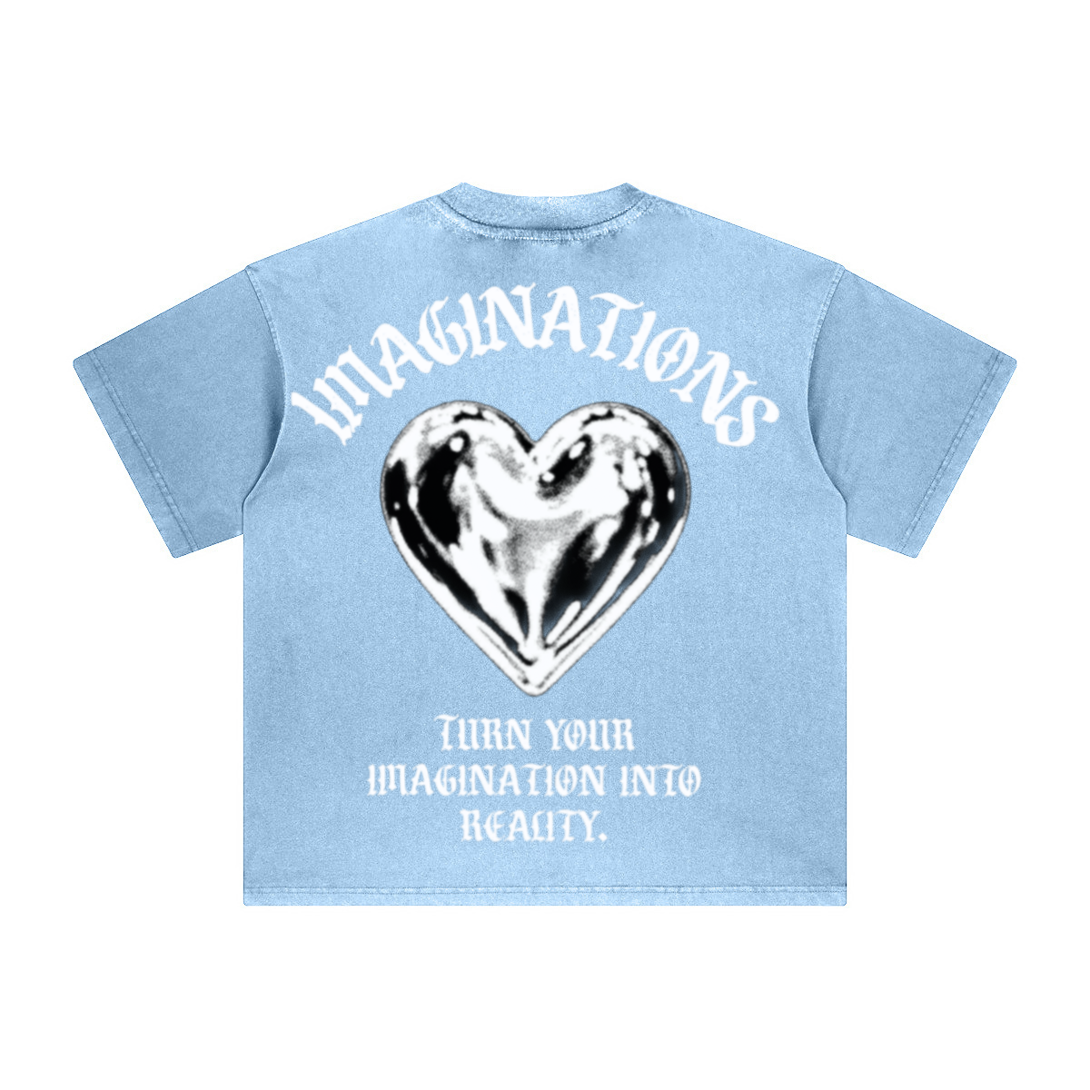260GSM Unisex Heavyweight Re-Washed Distressed Crew Neck T-shirt Sky Blue