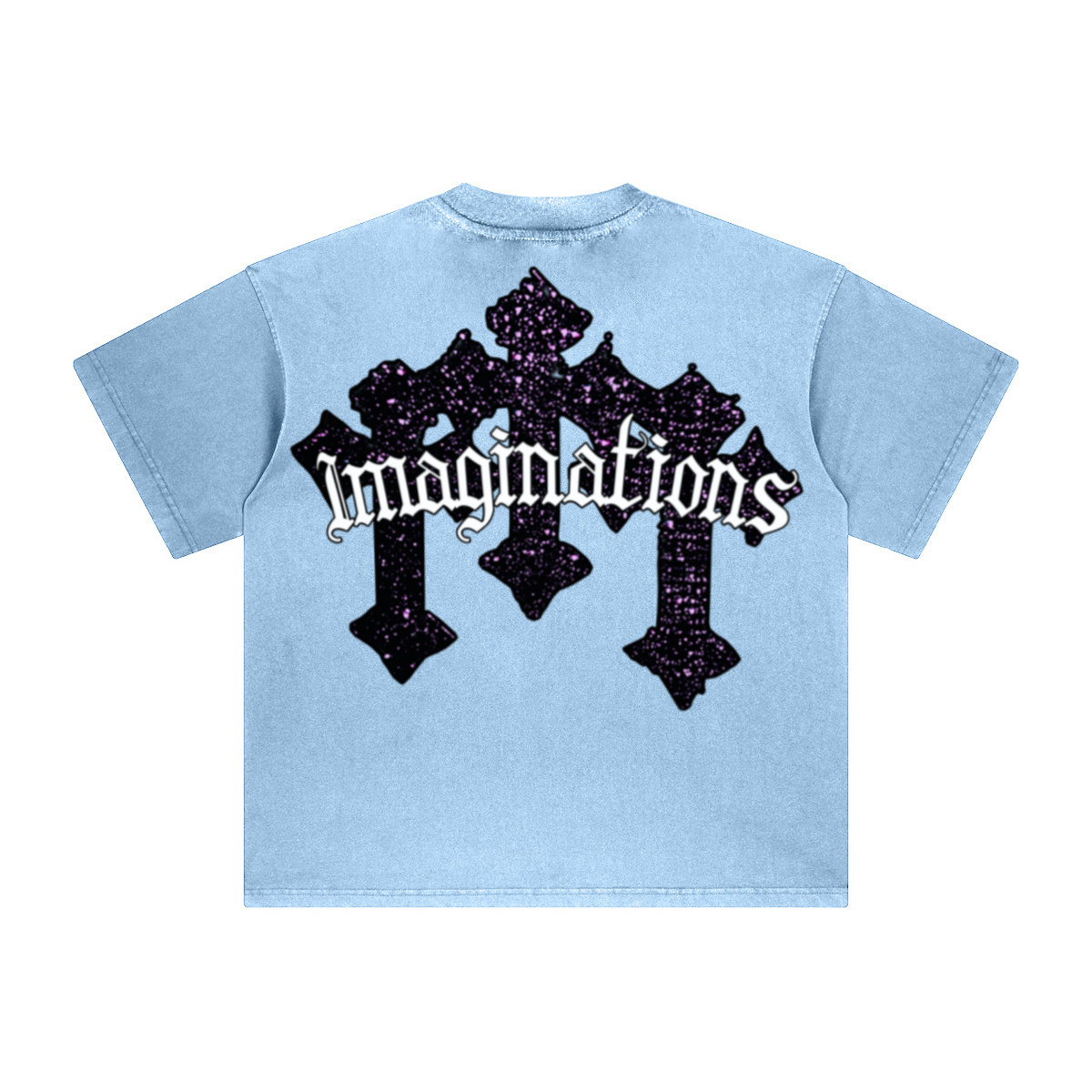 260GSM Unisex Heavyweight Re-Washed Distressed Crew Neck T-shirt Sky Blue