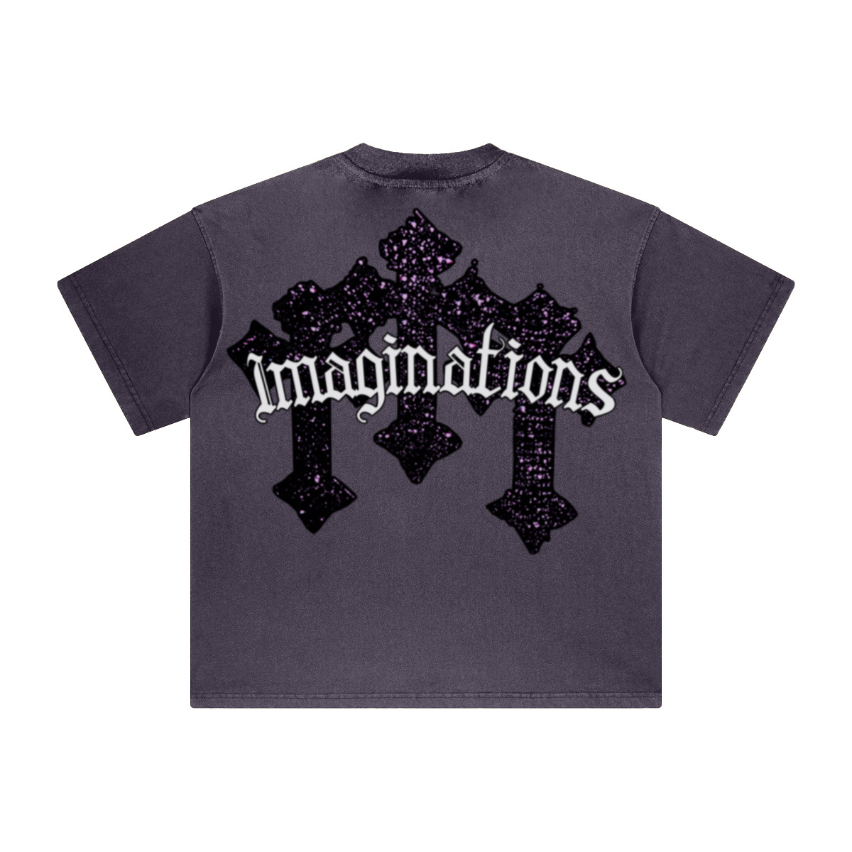 260GSM Unisex Heavyweight Re-Washed Distressed Crew Neck T-shirt Grape Purple