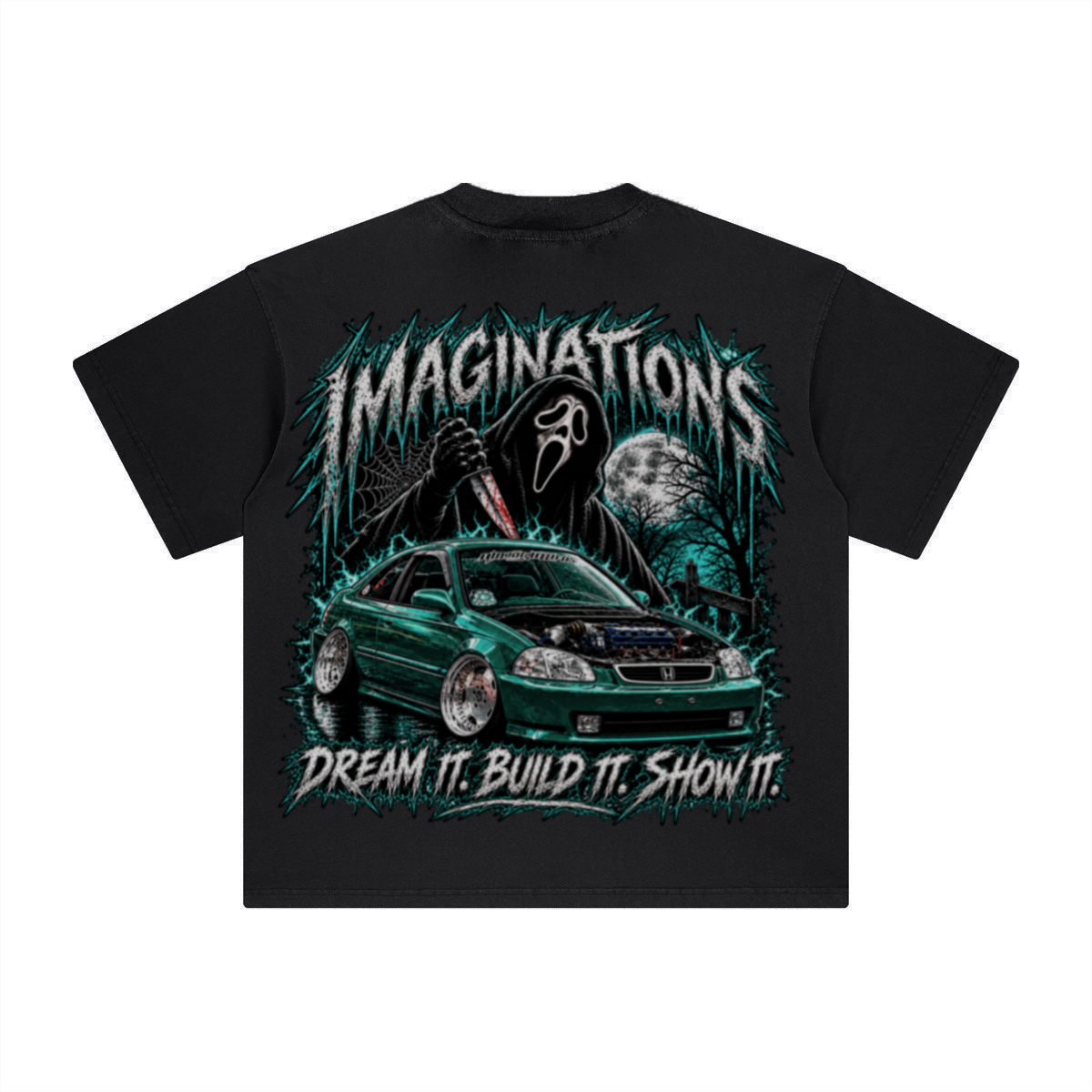260GSM Unisex Heavyweight Re-Washed Distressed Crew Neck T-shirt Black