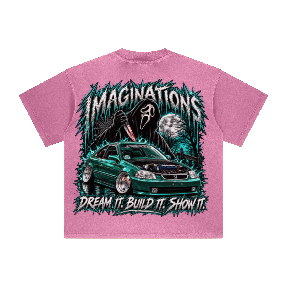 260GSM Unisex Heavyweight Re-Washed Distressed Crew Neck T-shirt Pink