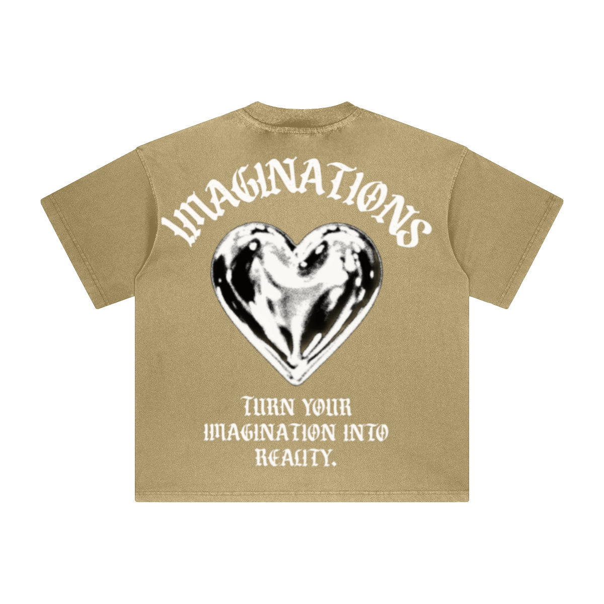 260GSM Unisex Heavyweight Re-Washed Distressed Crew Neck T-shirt Khaki