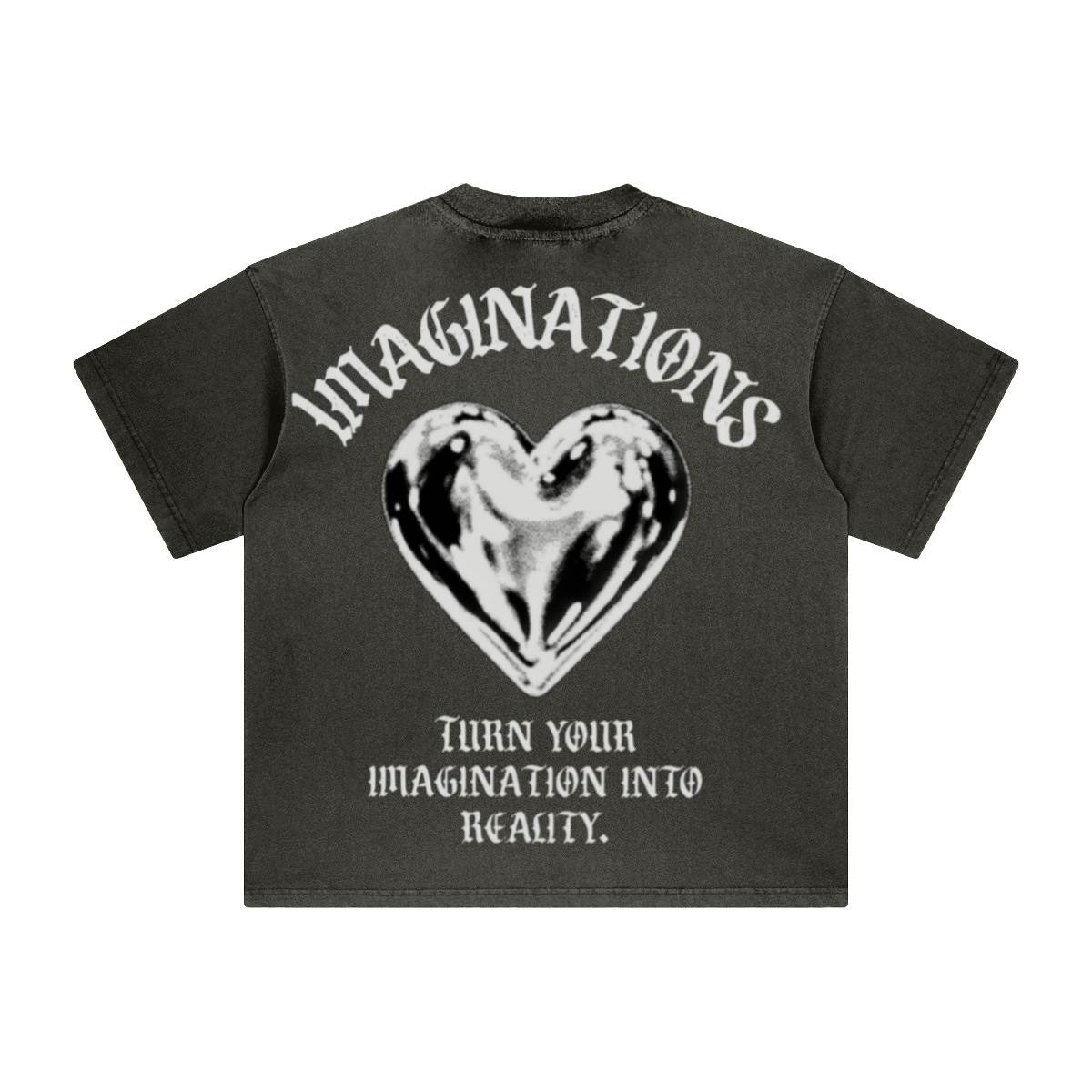 260GSM Unisex Heavyweight Re-Washed Distressed Crew Neck T-shirt Dark gray