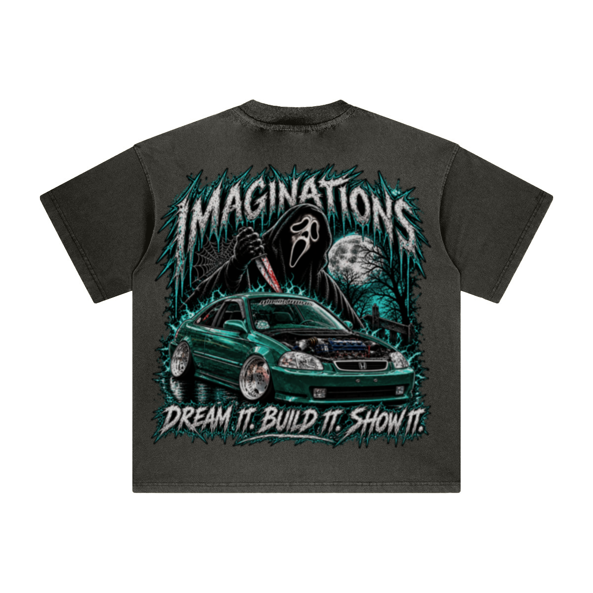 260GSM Unisex Heavyweight Re-Washed Distressed Crew Neck T-shirt Dark gray