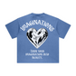 260GSM Unisex Heavyweight Re-Washed Distressed Crew Neck T-shirt Denim Blue