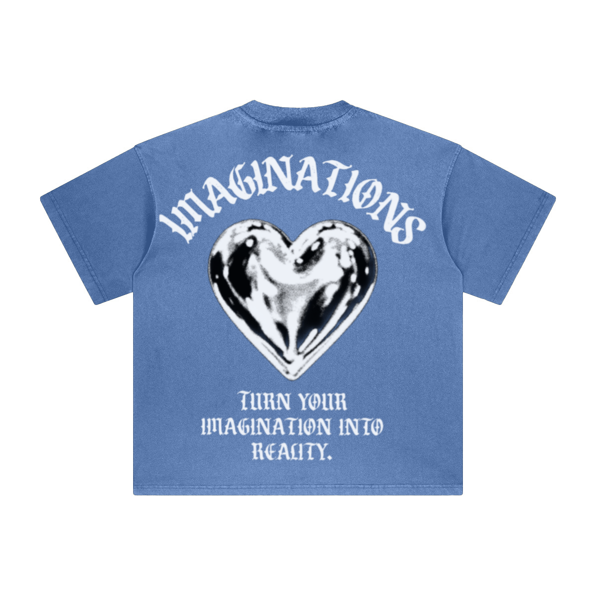 260GSM Unisex Heavyweight Re-Washed Distressed Crew Neck T-shirt Denim Blue