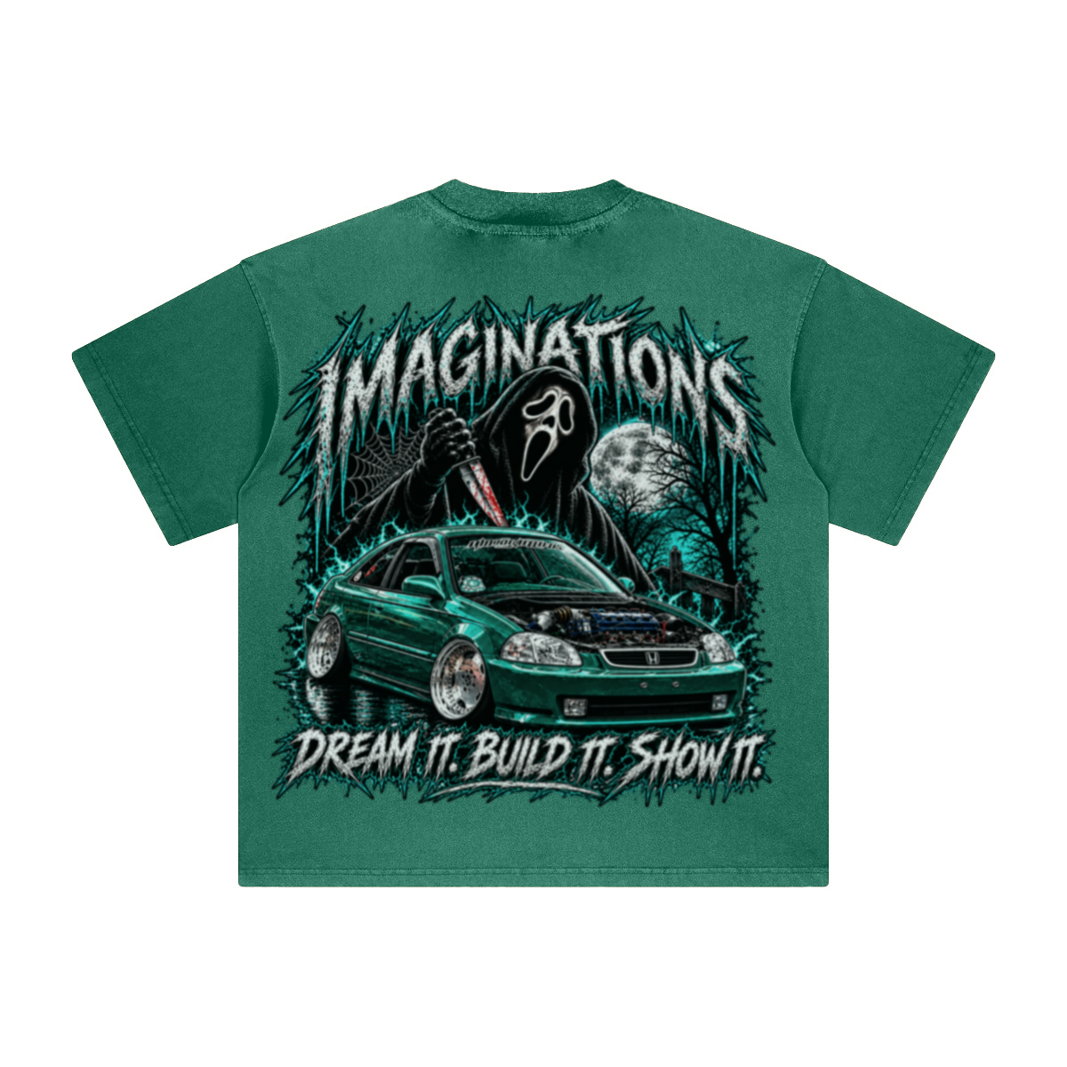 260GSM Unisex Heavyweight Re-Washed Distressed Crew Neck T-shirt Green