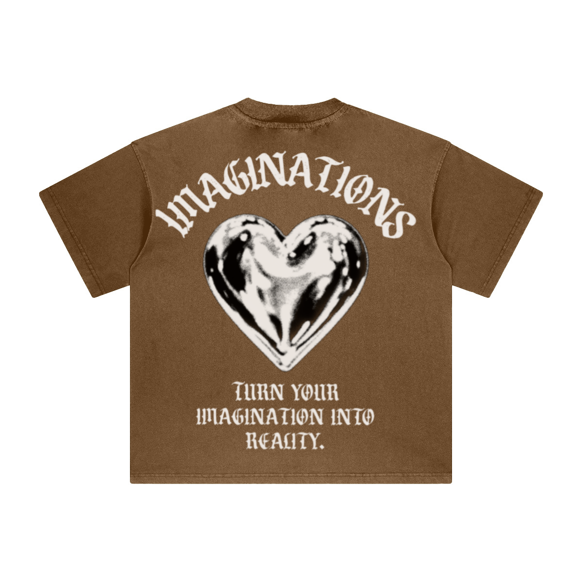260GSM Unisex Heavyweight Re-Washed Distressed Crew Neck T-shirt Coffee Brown
