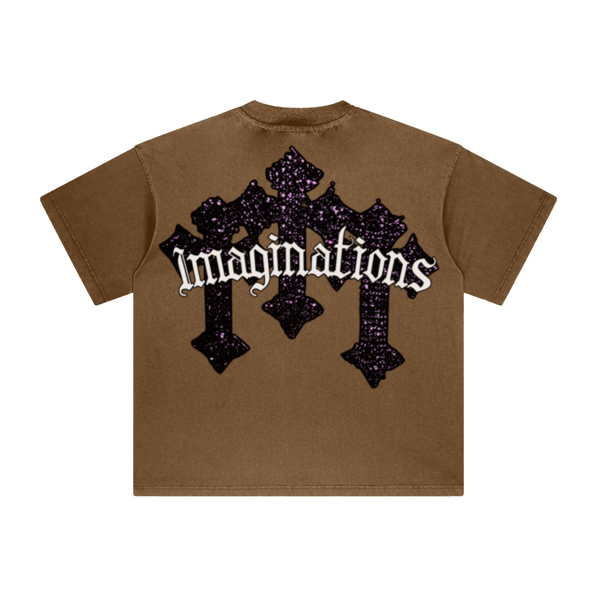 260GSM Unisex Heavyweight Re-Washed Distressed Crew Neck T-shirt Coffee Brown