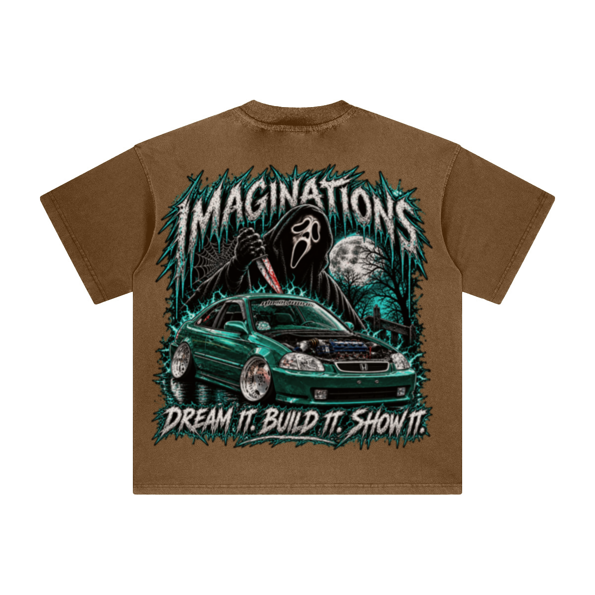 260GSM Unisex Heavyweight Re-Washed Distressed Crew Neck T-shirt Coffee Brown