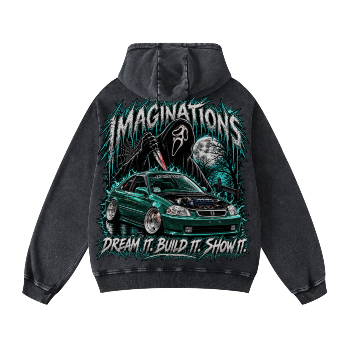 420GSM Men's Heavyweight Snow-Wash Oversized Pullover Hoodie Snow Wash