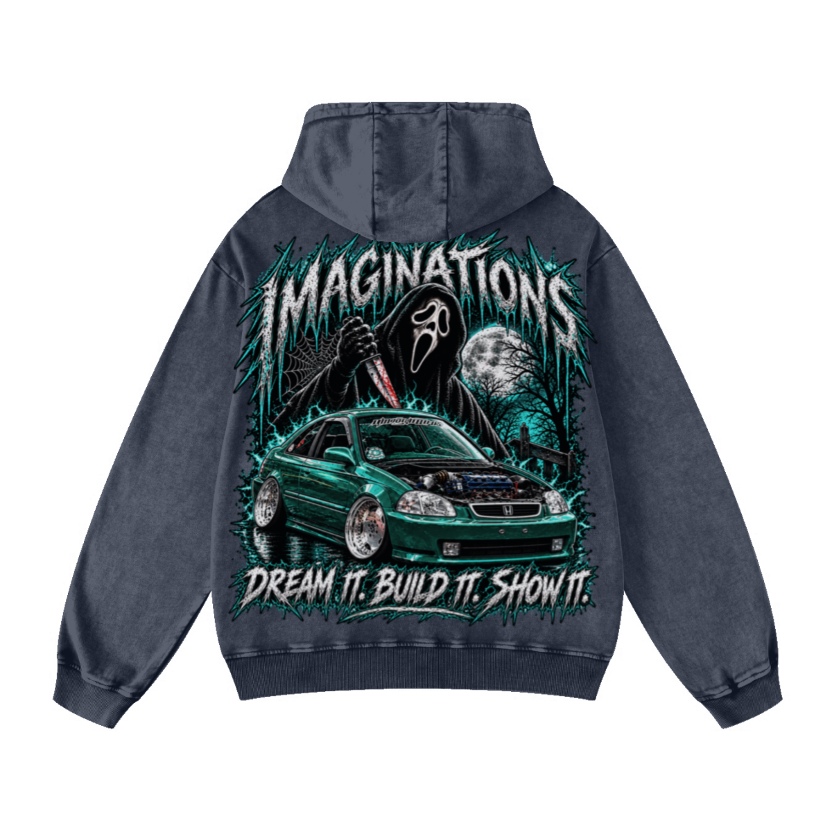 420GSM Men's Heavyweight Snow-Wash Oversized Pullover Hoodie Dark blue