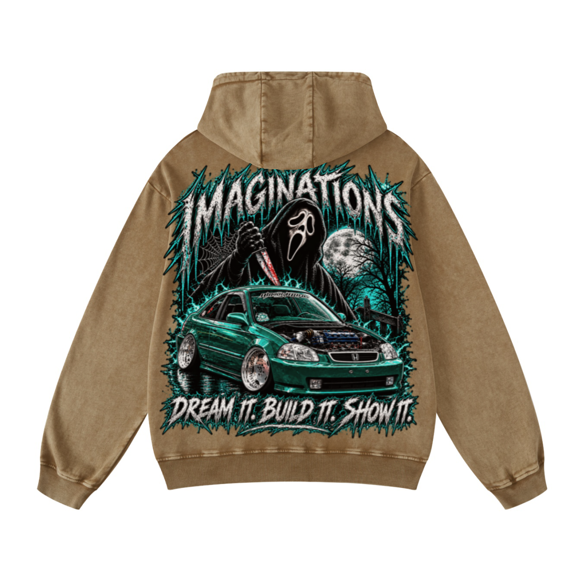 420GSM Men's Heavyweight Snow-Wash Oversized Pullover Hoodie Brown